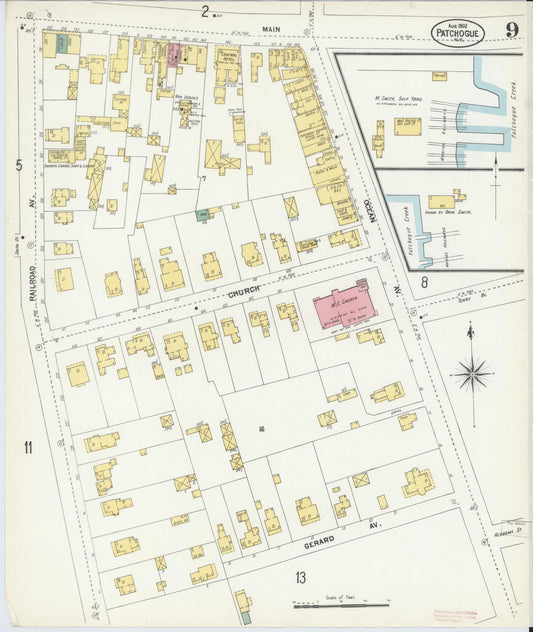 Sanborn Fire Insurance Map from Patchogue, Suffolk County, New York (1902), Sheet #0009 - Historic Sanborn Fire Insurance Map Print, vintage old map wall art, antique decor, genealogy gift, New York New York map