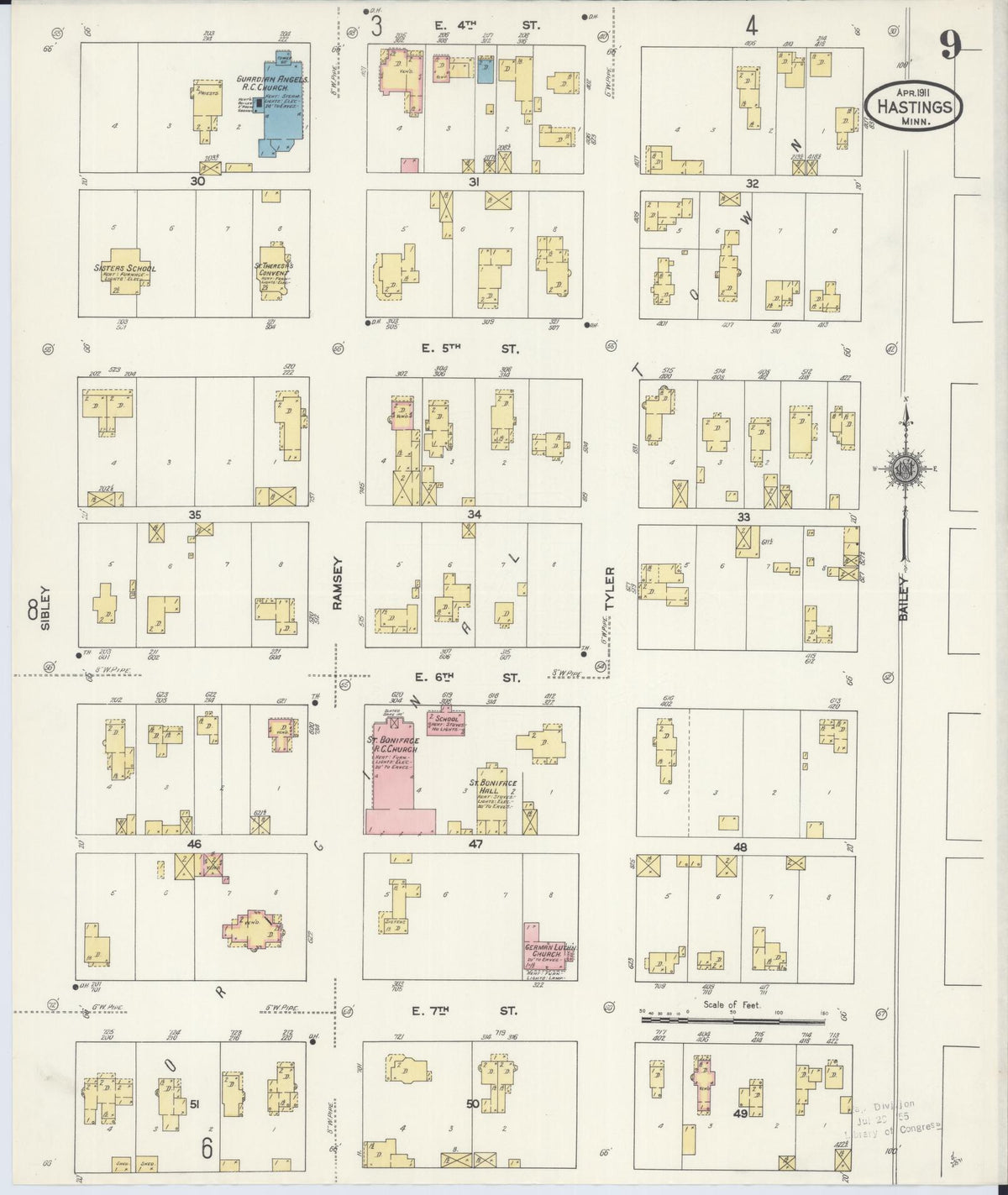 Sanborn Fire Insurance Map from Hastings, Dakota County, Minnesota (1911), Sheet #0009 - Historic Sanborn Fire Insurance Map Print, vintage old map wall art, antique decor, genealogy gift, Minnesota Minnesota map