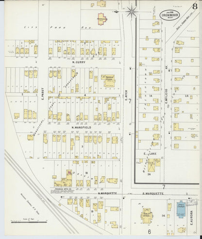 Sanborn Fire Insurance Map from Ironwood, Gogebic County, Michigan (1898), Sheet #0008 - Historic Sanborn Fire Insurance Map Print, vintage old map wall art, antique decor, genealogy gift, Michigan Michigan map