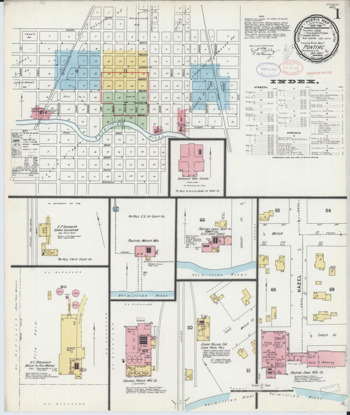 Sanborn Fire Insurance Map from Pontiac, Livingston County, Illinois (1897), Sheet #0001 - Complete Map Set gallery image, historic Sanborn map, vintage wall art, Illinois Illinois