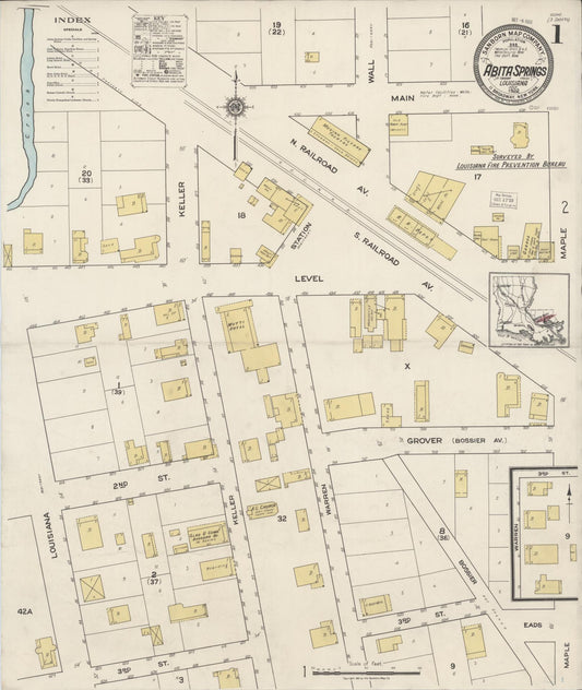Sanborn Fire Insurance Map from Abita Springs, Saint Tammany Parish, Louisiana (1922), Sheet #0001 - Complete Map Set gallery image, historic Sanborn map, vintage wall art, Louisiana Louisiana