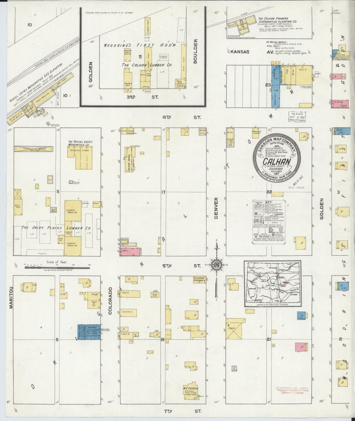 Sanborn Fire Insurance Map from Calhan, El Paso County, Colorado (1917), Sheet #0001 - Historic Sanborn Fire Insurance Map Print, vintage old map wall art, antique decor, genealogy gift, Colorado Colorado map