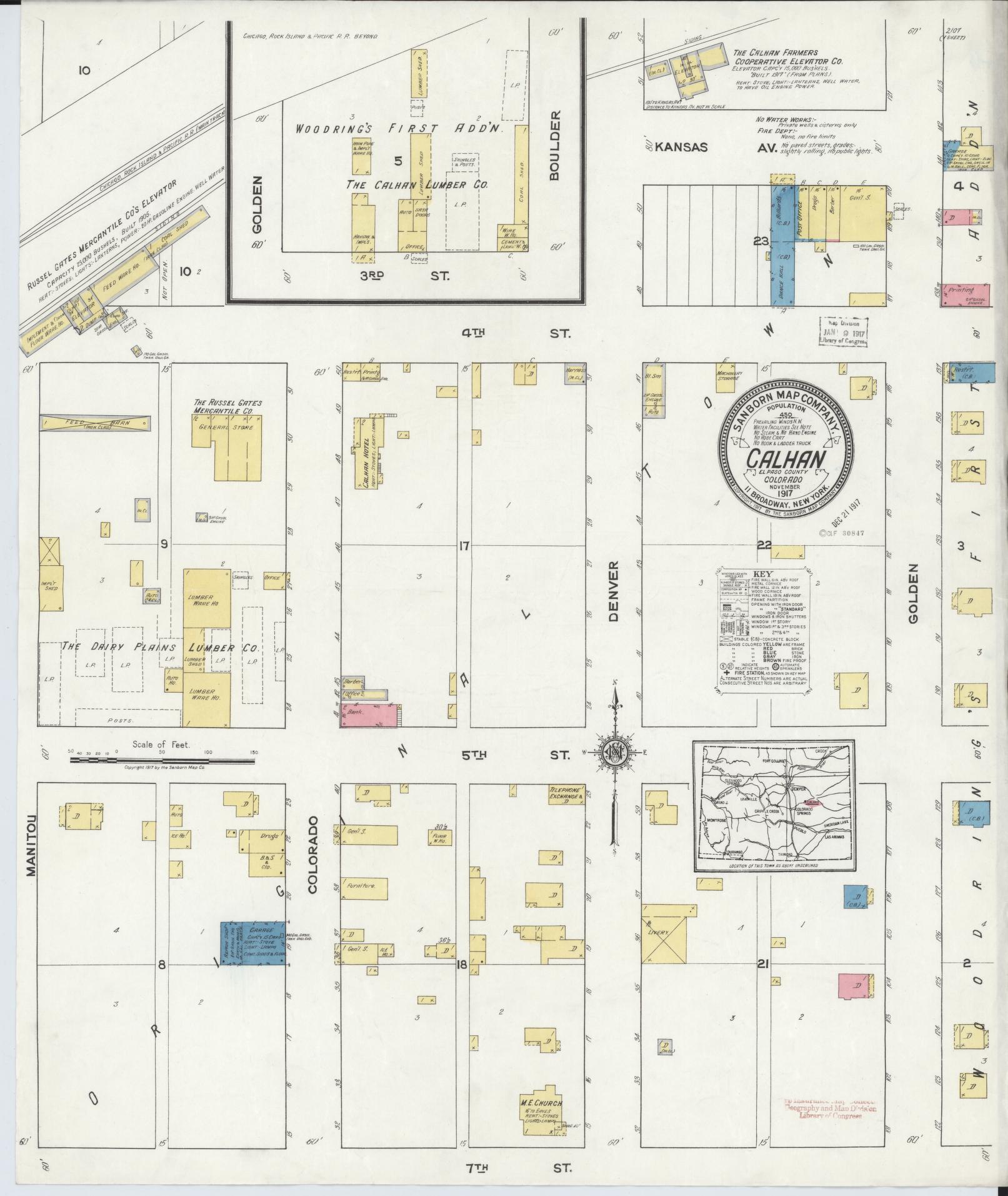 Sanborn Fire Insurance Map from Calhan, El Paso County, Colorado (1917), Sheet #0001 - Historic Sanborn Fire Insurance Map Print, vintage old map wall art, antique decor, genealogy gift, Colorado Colorado map