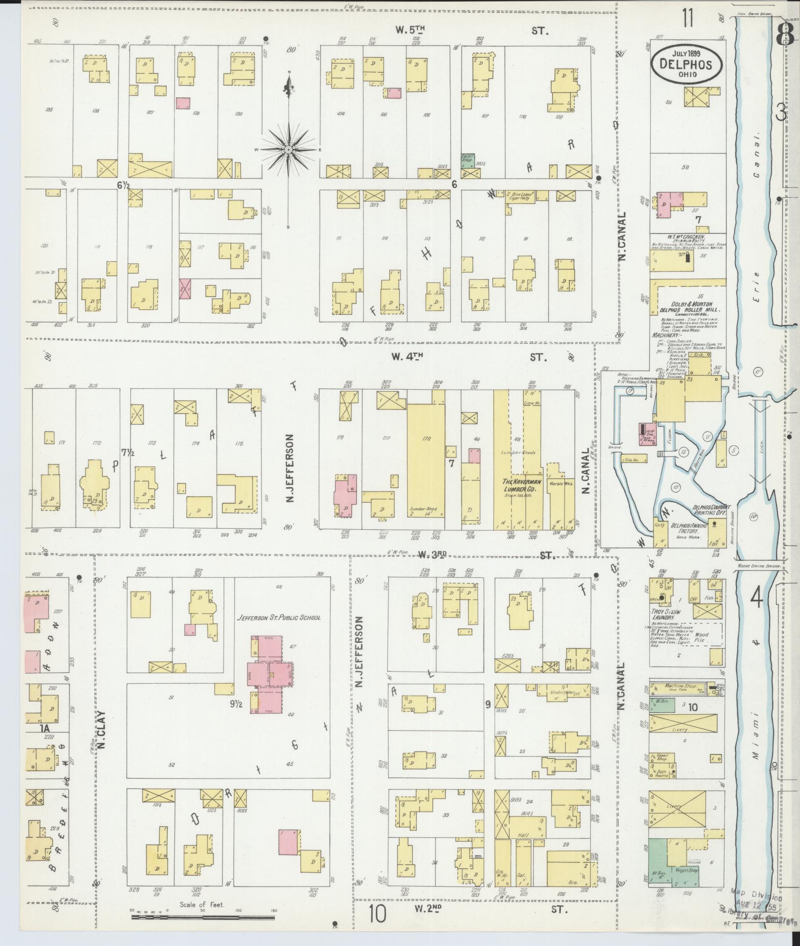 Sanborn Fire Insurance Map from Delphos, Van Wert And Allen Counties, Ohio (1899), Sheet #0008 - Historic Sanborn Fire Insurance Map Print, vintage old map wall art, antique decor, genealogy gift, Ohio Ohio map