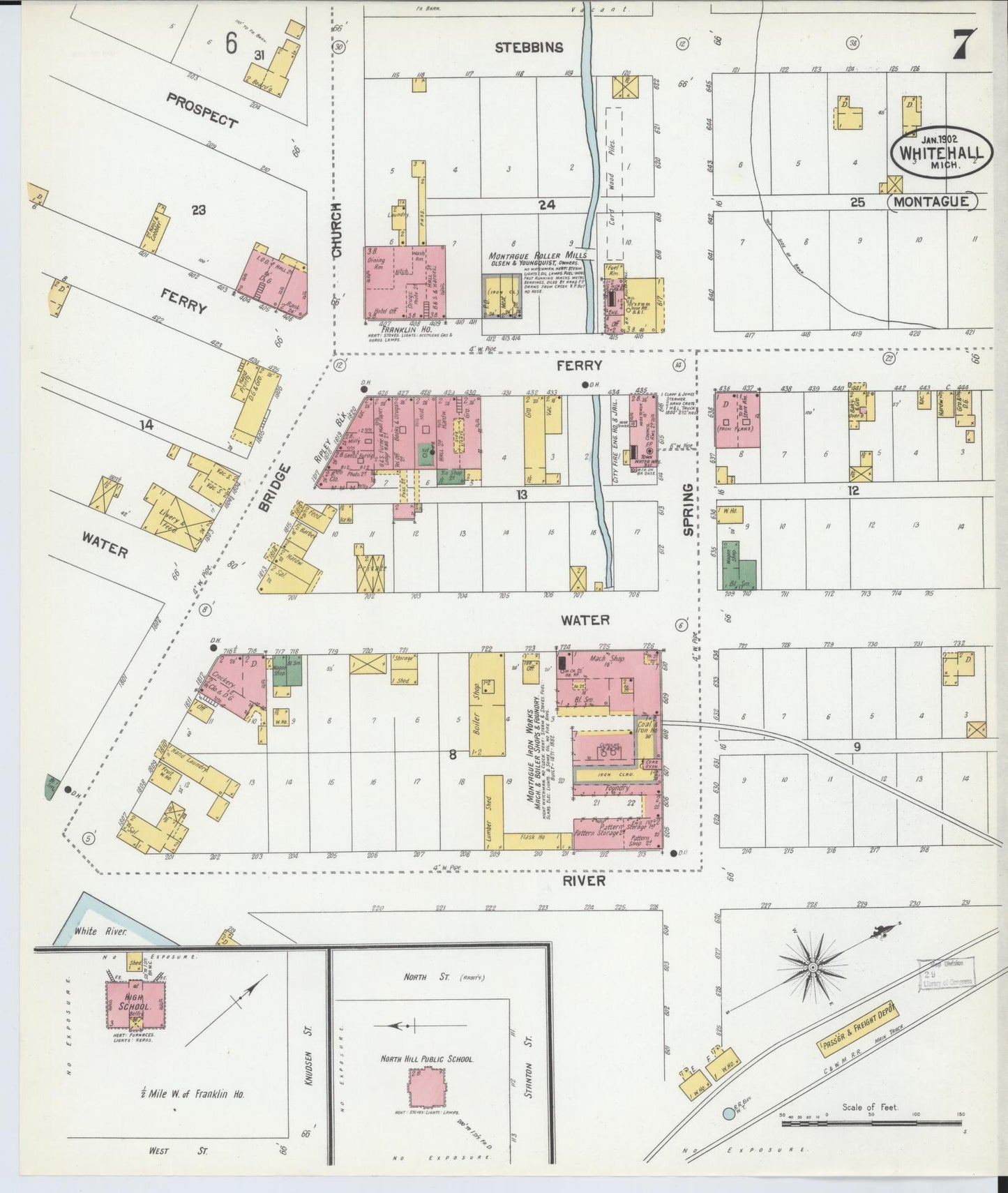 Sanborn Fire Insurance Map from Whitehall, Muskegon County, Michigan (1902), Sheet #0007 - Historic Sanborn Fire Insurance Map Print, vintage old map wall art, antique decor, genealogy gift, Michigan Michigan map