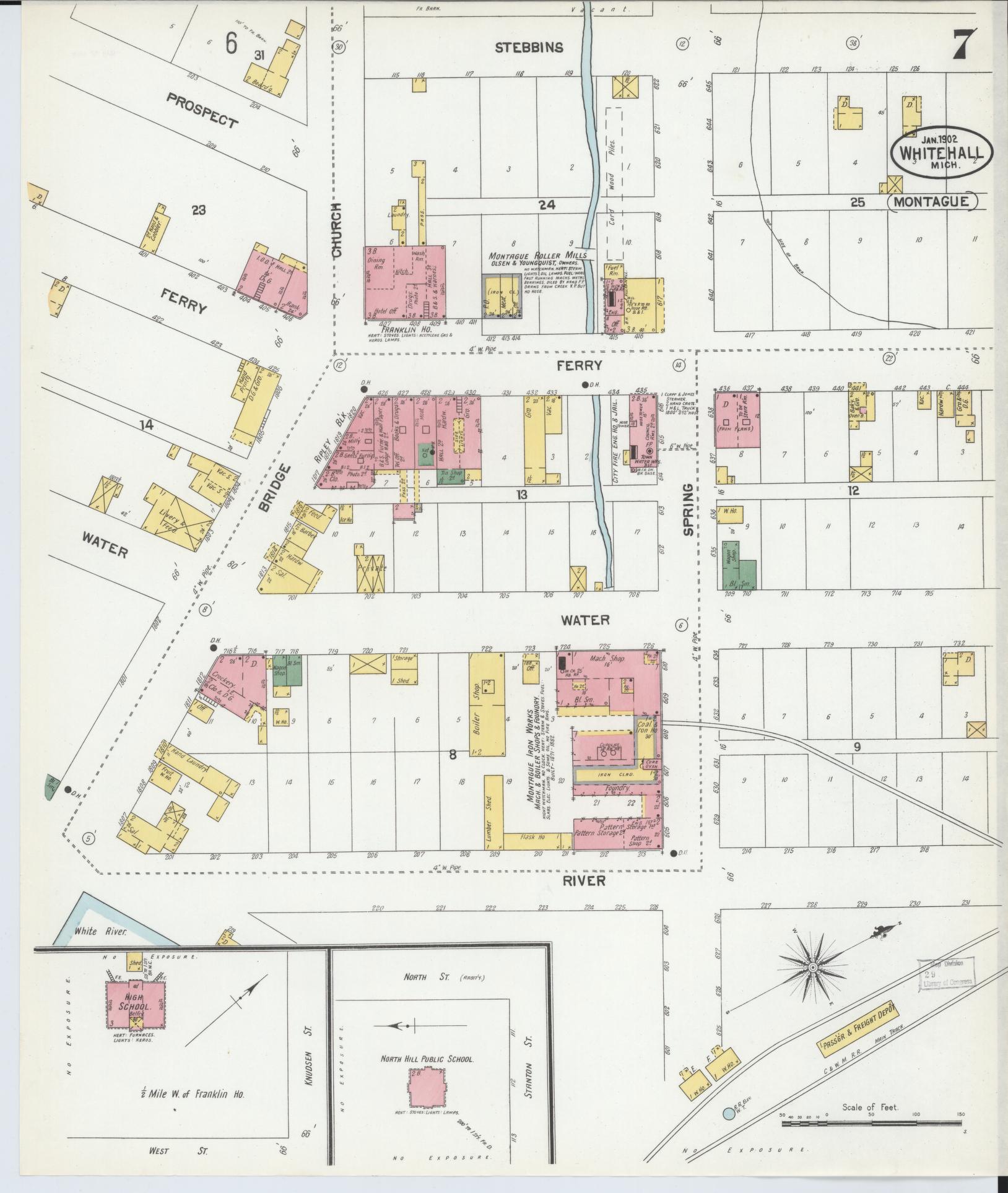 Sanborn Fire Insurance Map from Whitehall, Muskegon County, Michigan (1902), Sheet #0007 - Historic Sanborn Fire Insurance Map Print, vintage old map wall art, antique decor, genealogy gift, Michigan Michigan map