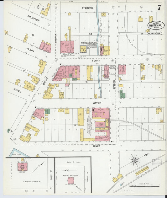 Sanborn Fire Insurance Map from Whitehall, Muskegon County, Michigan (1902), Sheet #0007 - Historic Sanborn Fire Insurance Map Print, vintage old map wall art, antique decor, genealogy gift, Michigan Michigan map
