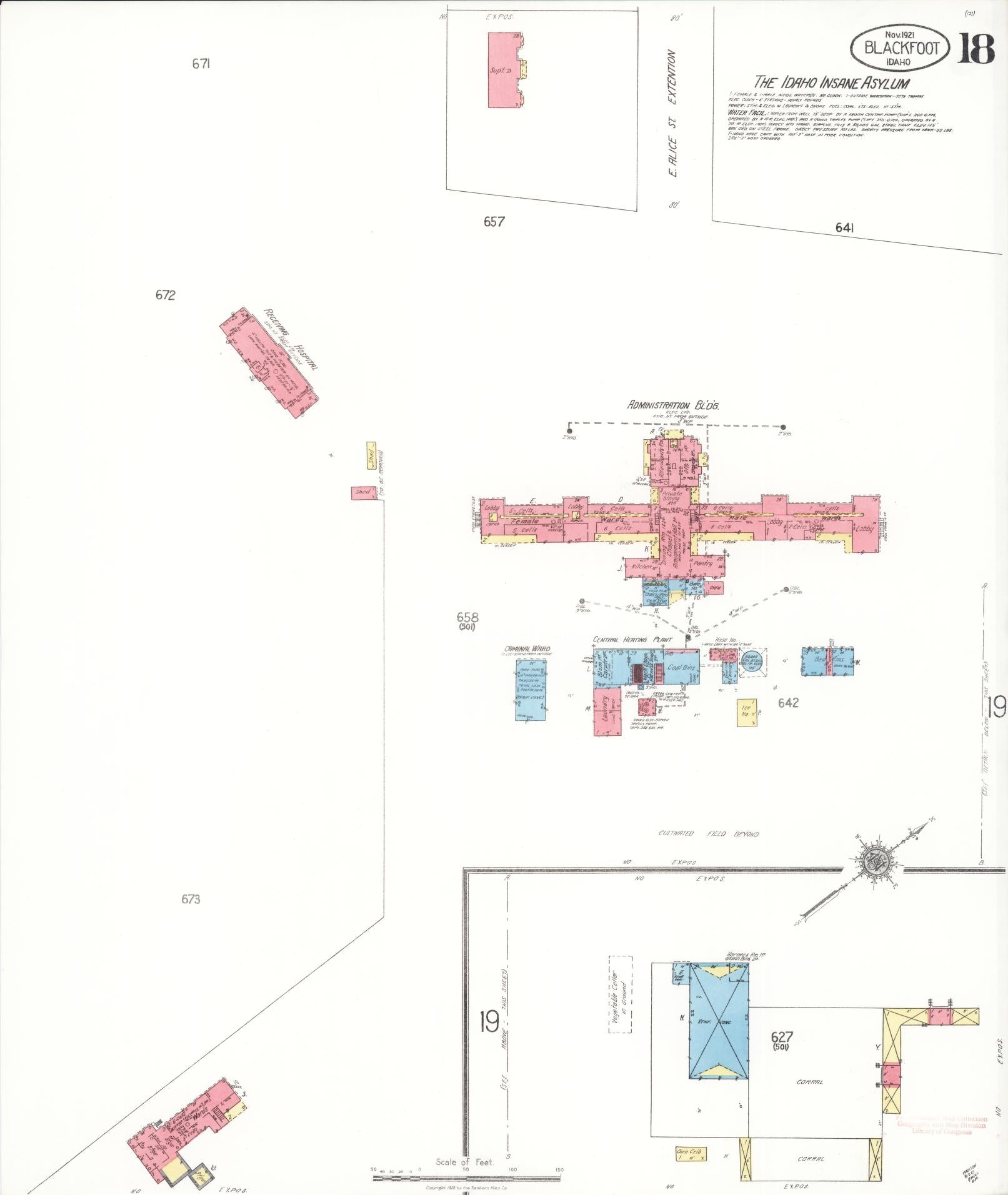 Sanborn Fire Insurance Map from Blackfoot, Bingham County, Idaho (1921), Sheet #0018 - Complete Map Set gallery image, historic Sanborn map, vintage wall art, Idaho Idaho