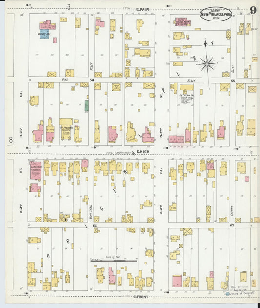 Sanborn Fire Insurance Map from New Philadelphia, Tuscarawas County, Ohio (1901), Sheet #0009 - Historic Sanborn Fire Insurance Map Print, vintage old map wall art, antique decor, genealogy gift, Ohio Ohio map