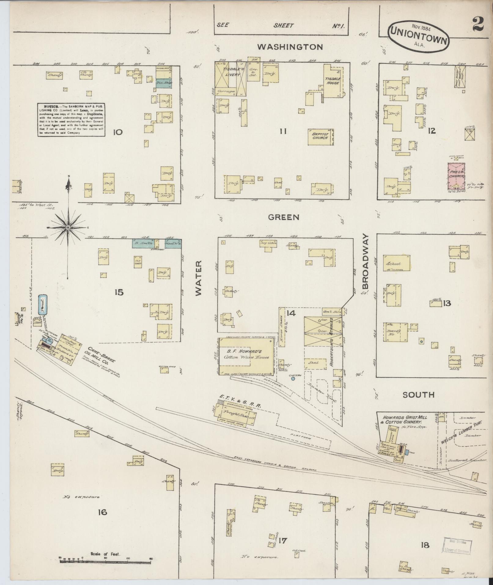 Sanborn Fire Insurance Map from Uniontown, Perry County, Alabama (1884), Sheet #0002 - Complete Map Set gallery image, historic Sanborn map, vintage wall art, Alabama Alabama