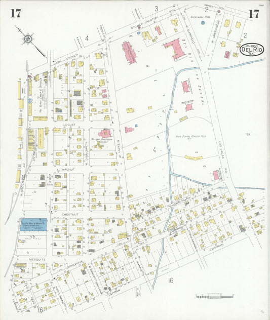 Sanborn Fire Insurance Map from Del Rio, Val Verde County, Texas (1930), Sheet #0017 - Historic Sanborn Fire Insurance Map Print, vintage old map wall art, antique decor, genealogy gift, Texas Texas map