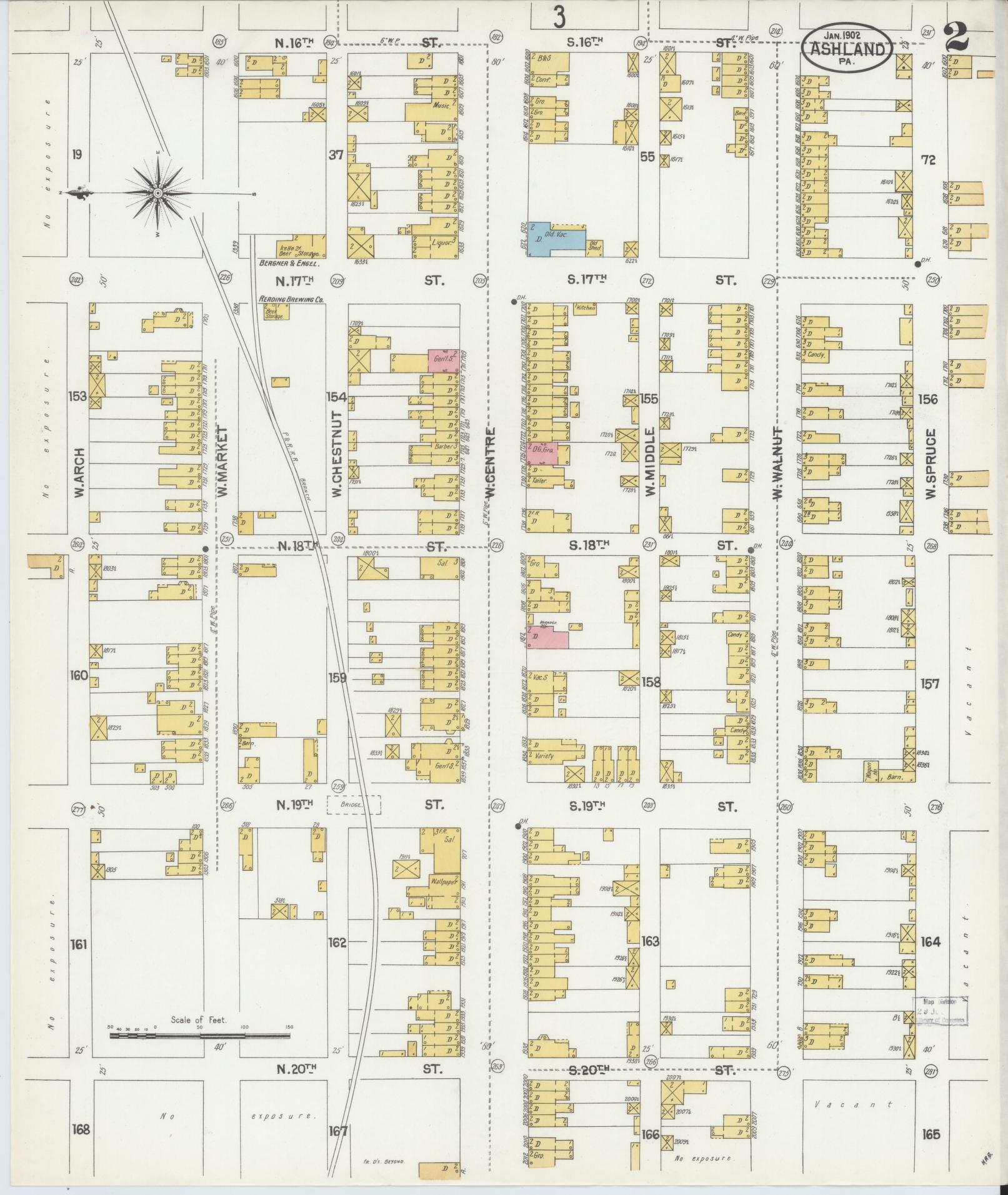 Sanborn Fire Insurance Map from Ashland, Schuylkill County, Pennsylvania (1902), Sheet #0002 - Historic Sanborn Fire Insurance Map Print, vintage old map wall art, antique decor, genealogy gift, Pennsylvania Pennsylvania map