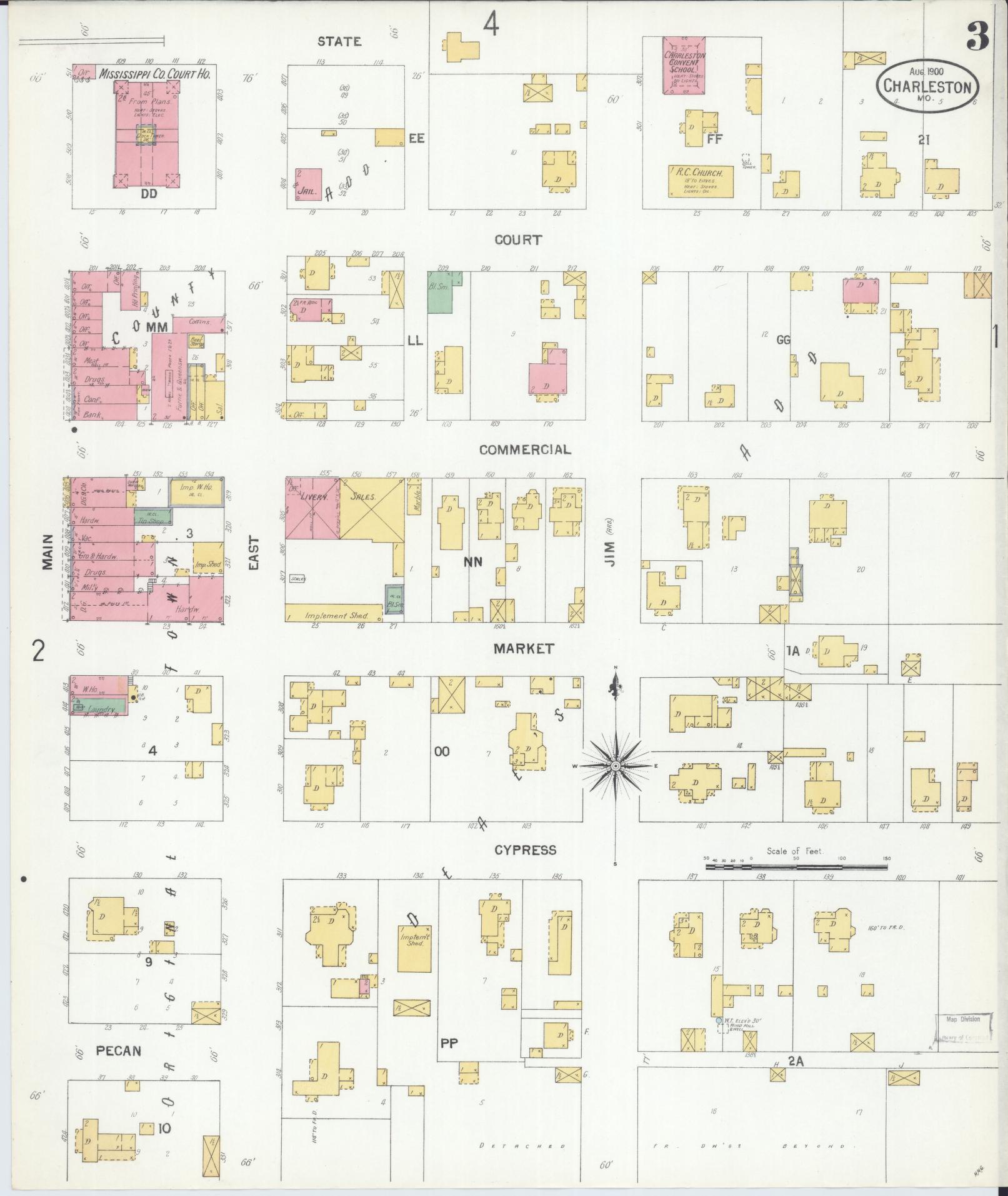 Sanborn Fire Insurance Map from Charleston, Mississippi County, Missouri (1900), Sheet #0003 - Historic Sanborn Fire Insurance Map Print, vintage old map wall art, antique decor, genealogy gift, Missouri Missouri map