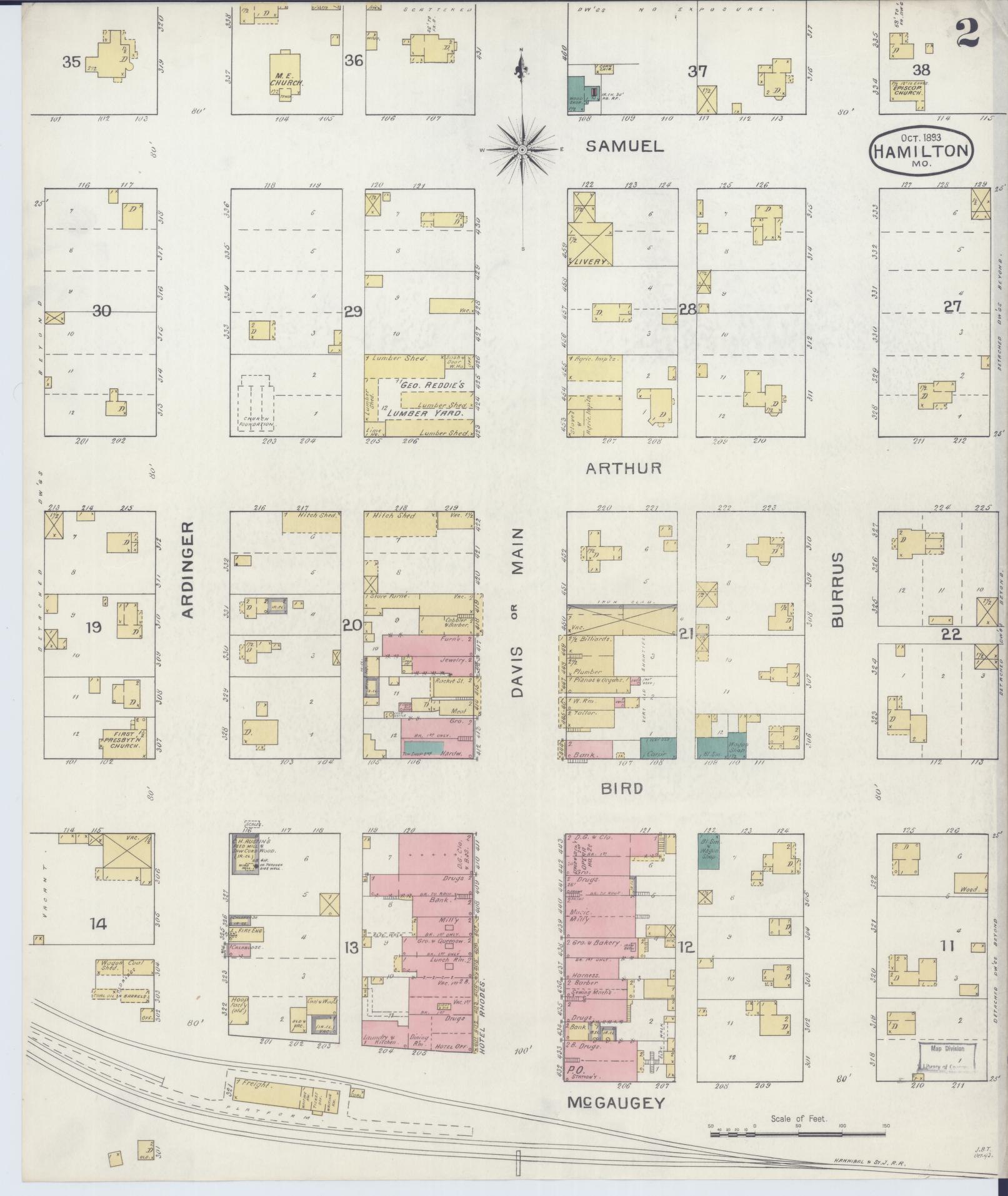 Sanborn Fire Insurance Map from Hamilton, Caldwell County, Missouri (1893), Sheet #0002 - Historic Sanborn Fire Insurance Map Print, vintage old map wall art, antique decor, genealogy gift, Missouri Missouri map