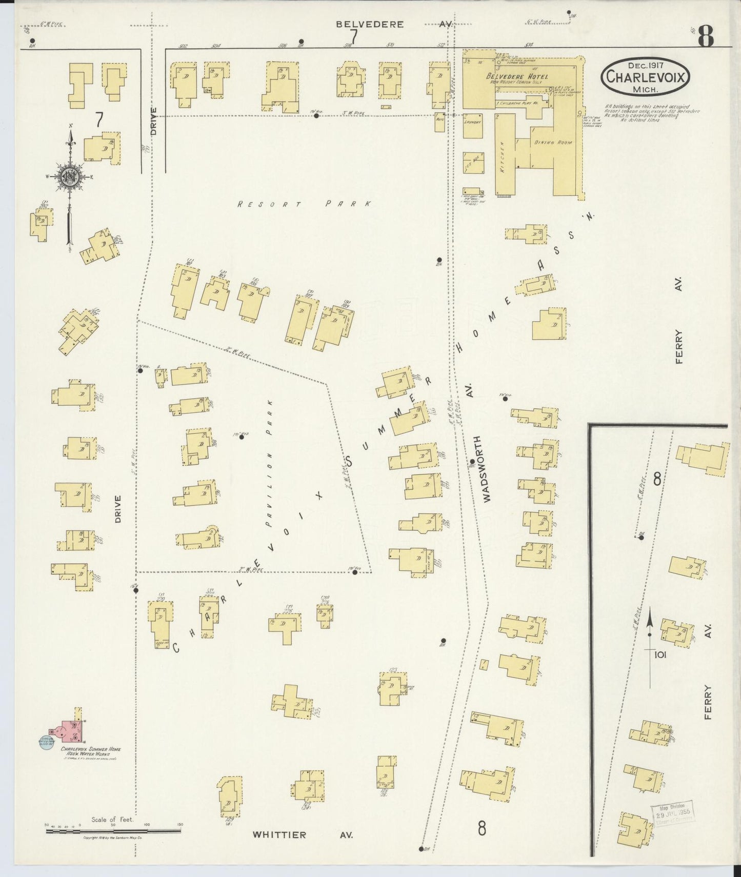 Sanborn Fire Insurance Map from Charlevoix, Charlevoix County, Michigan (1917), Sheet #0008 - Complete Map Set gallery image, historic Sanborn map, vintage wall art, Michigan Michigan