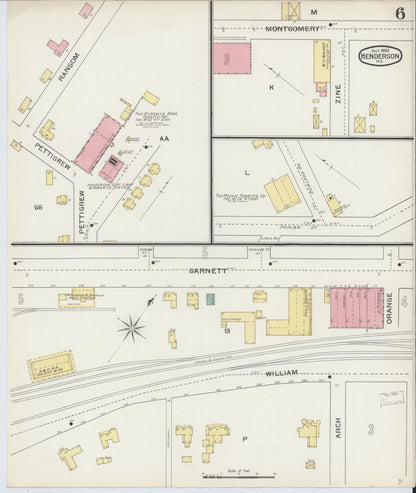 Sanborn Fire Insurance Map from Henderson, Vance County, North Carolina (1893), Sheet #0006 - Complete Map Set gallery image, historic Sanborn map, vintage wall art, North Carolina North Carolina