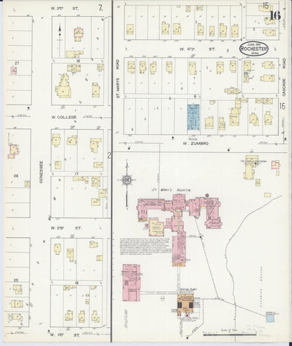 Sanborn Fire Insurance Map from Rochester, Olmsted County, Minnesota (1914), Sheet #0016 - Complete Map Set gallery image, historic Sanborn map, vintage wall art, Minnesota Minnesota