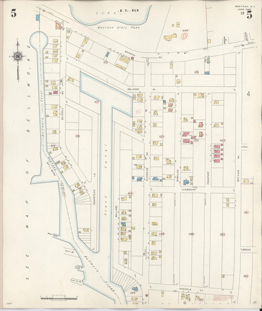 Sanborn Fire Insurance Map from Wantagh, Nassau County, New York (1942), Sheet #0005 - Historic Sanborn Fire Insurance Map Print, vintage old map wall art, antique decor, genealogy gift, New York New York map