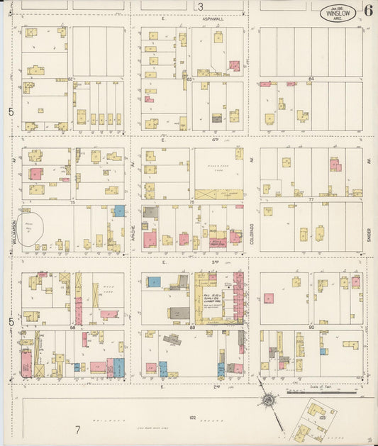 Sanborn Fire Insurance Map from Winslow, Navajo County, Arizona (1916), Sheet #0006 - Historic Sanborn Fire Insurance Map Print, vintage old map wall art, antique decor, genealogy gift, Arizona Arizona map