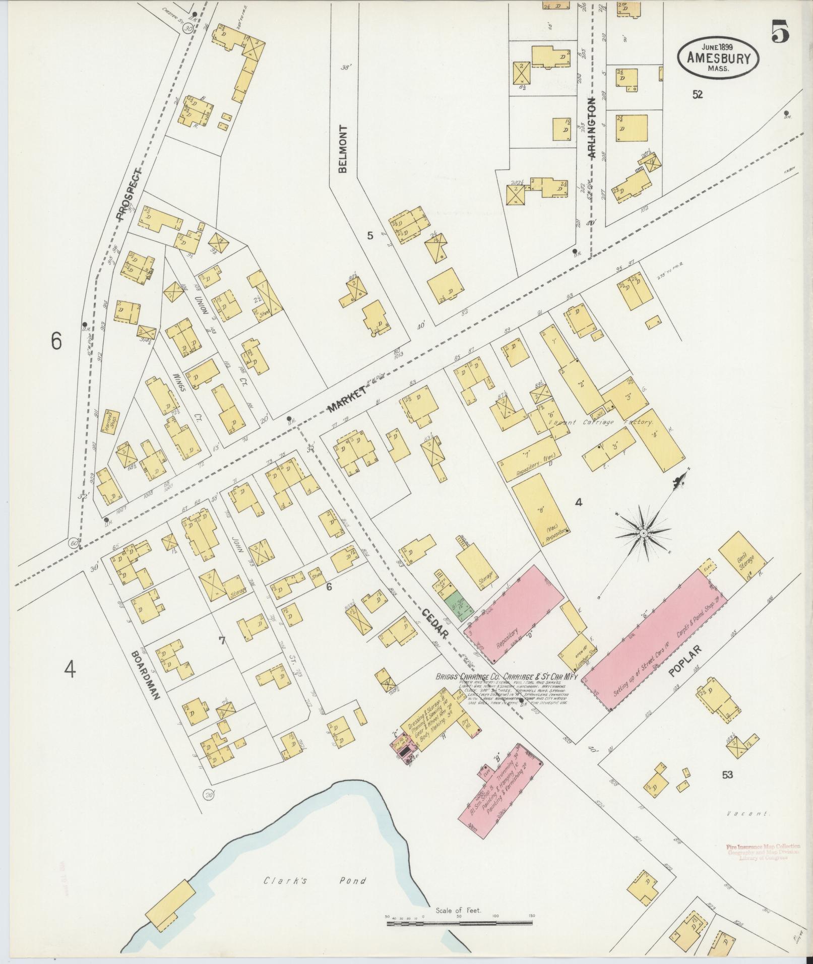 Sanborn Fire Insurance Map from Amesbury, Essex County, Massachusetts (1899), Sheet #0005 - Historic Sanborn Fire Insurance Map Print, vintage old map wall art, antique decor, genealogy gift, Massachusetts Massachusetts map