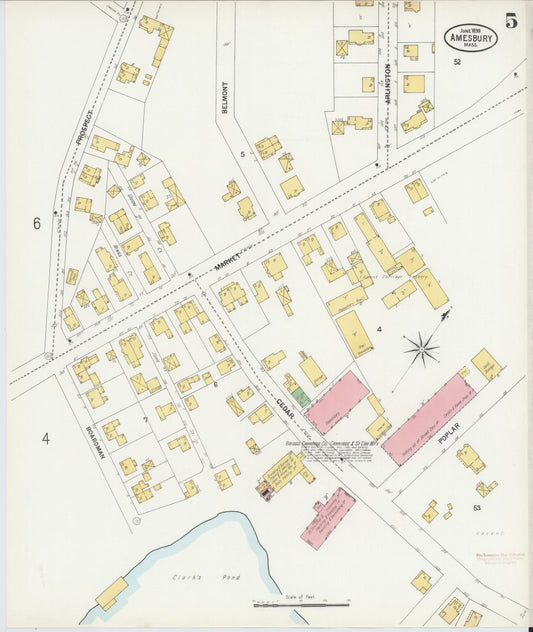 Sanborn Fire Insurance Map from Amesbury, Essex County, Massachusetts (1899), Sheet #0005 - Historic Sanborn Fire Insurance Map Print, vintage old map wall art, antique decor, genealogy gift, Massachusetts Massachusetts map
