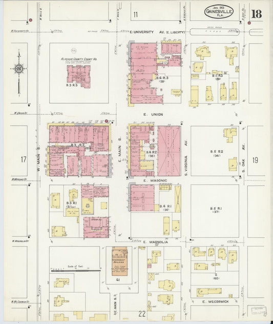 Sanborn Fire Insurance Map from Gainesville, Alachua County, Florida (1913), Sheet #0018 - Historic Sanborn Fire Insurance Map Print, vintage old map wall art, antique decor, genealogy gift, Florida Florida map