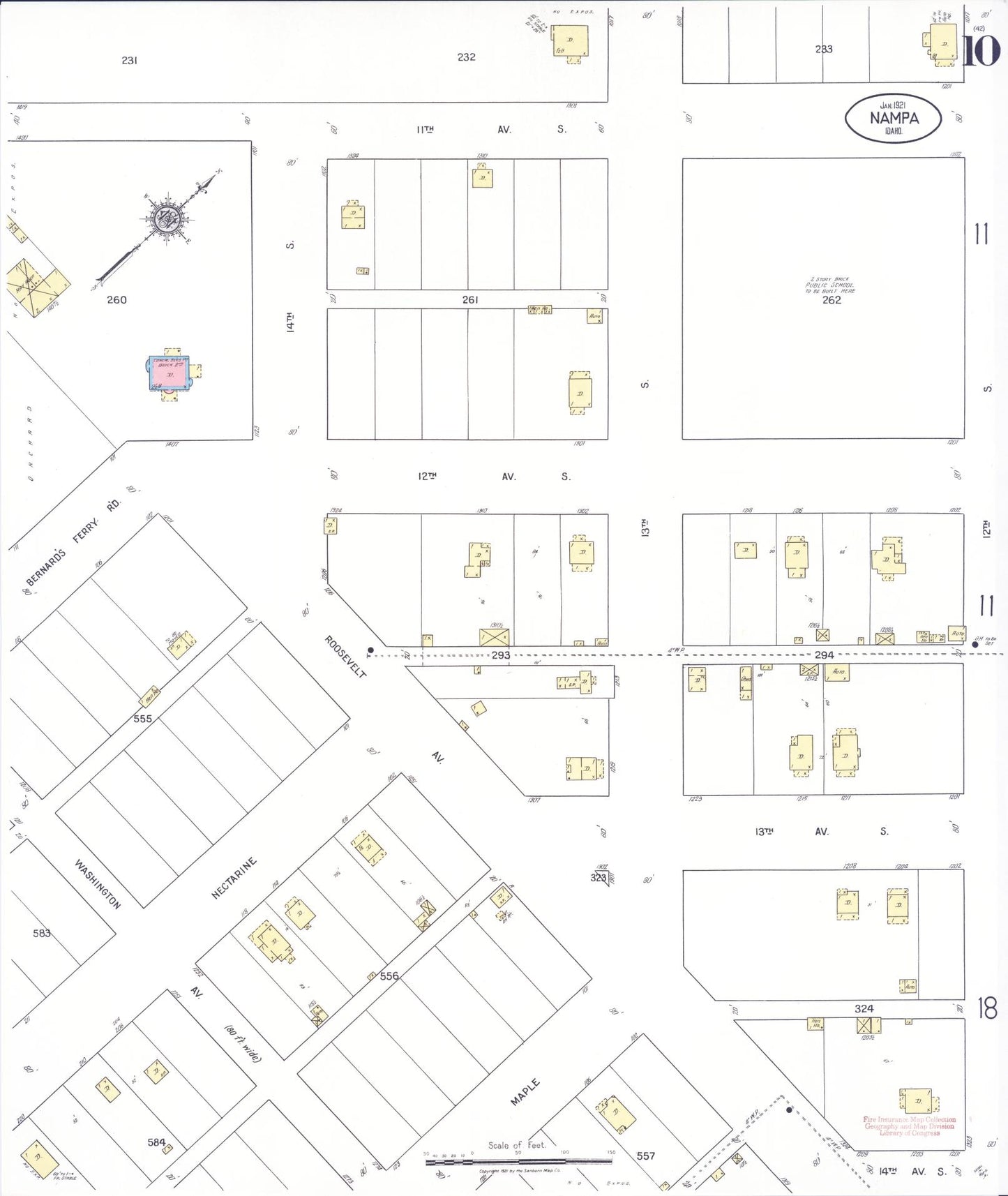 Sanborn Fire Insurance Map from Nampa, Canyon County, Idaho (1921), Sheet #0010 - Complete Map Set gallery image, historic Sanborn map, vintage wall art, Idaho Idaho