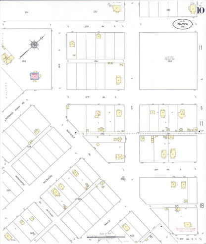 Sanborn Fire Insurance Map from Nampa, Canyon County, Idaho (1921), Sheet #0010 - Complete Map Set gallery image, historic Sanborn map, vintage wall art, Idaho Idaho