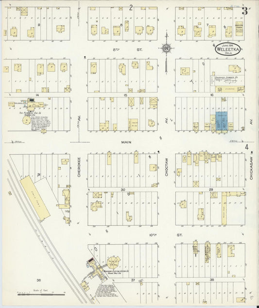 Sanborn Fire Insurance Map from Weleetka, Okfuskee County, Oklahoma (1914), Sheet #0003 - Historic Sanborn Fire Insurance Map Print, vintage old map wall art, antique decor, genealogy gift, Oklahoma Oklahoma map