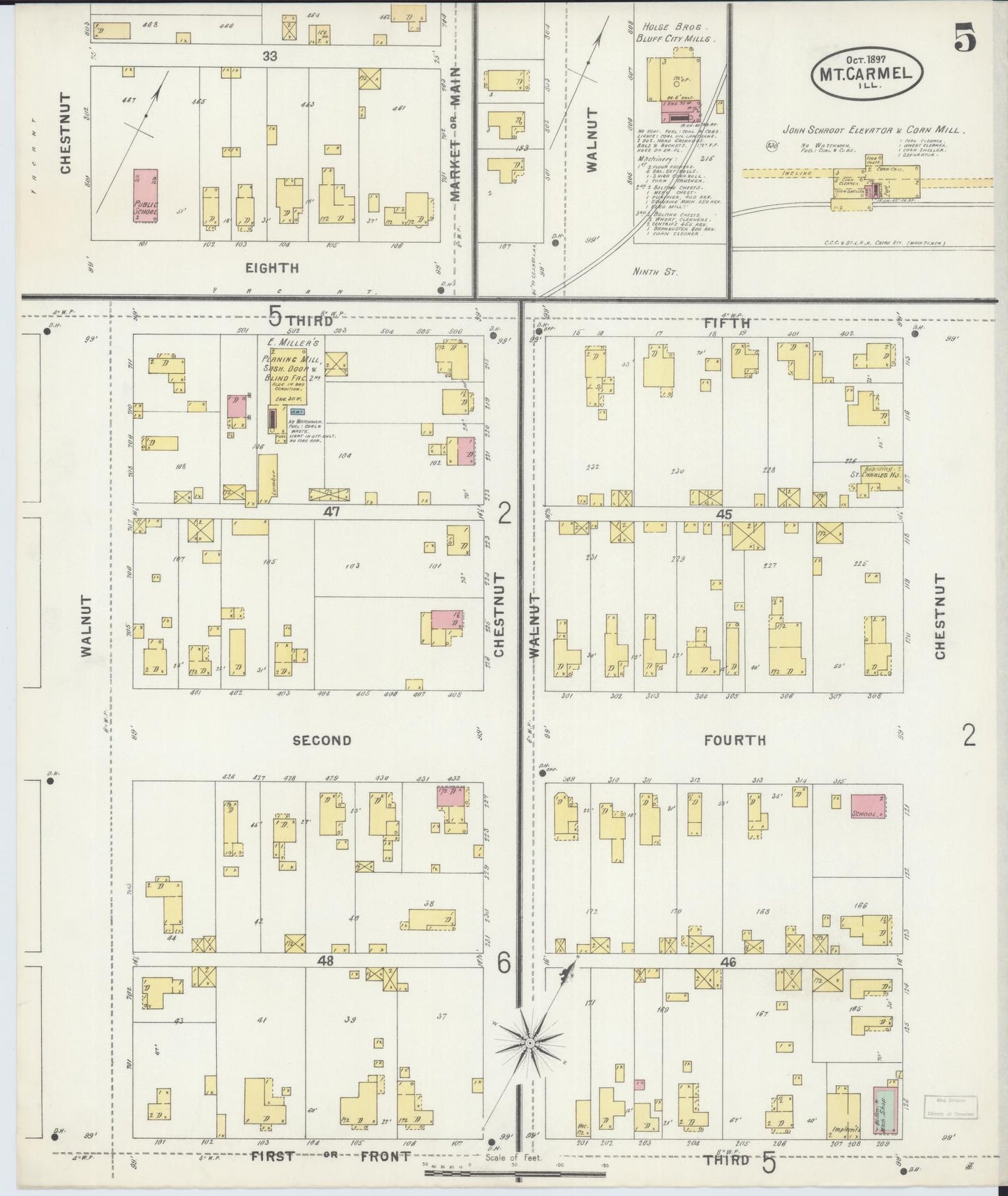 Sanborn Fire Insurance Map from Mount Carmel, Wabash County, Illinois (1897), Sheet #0005 - Complete Map Set gallery image, historic Sanborn map, vintage wall art, Illinois Illinois