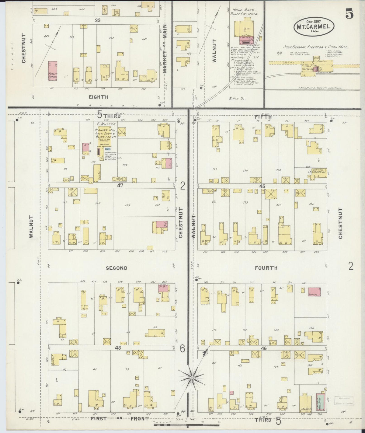 Sanborn Fire Insurance Map from Mount Carmel, Wabash County, Illinois (1897), Sheet #0005 - Complete Map Set gallery image, historic Sanborn map, vintage wall art, Illinois Illinois