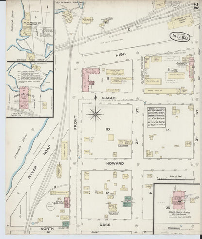 Sanborn Fire Insurance Map from Niles, Berrien County, Michigan (1884), Sheet #0002 - Historic Sanborn Fire Insurance Map Print, vintage old map wall art, antique decor, genealogy gift, Michigan Michigan map