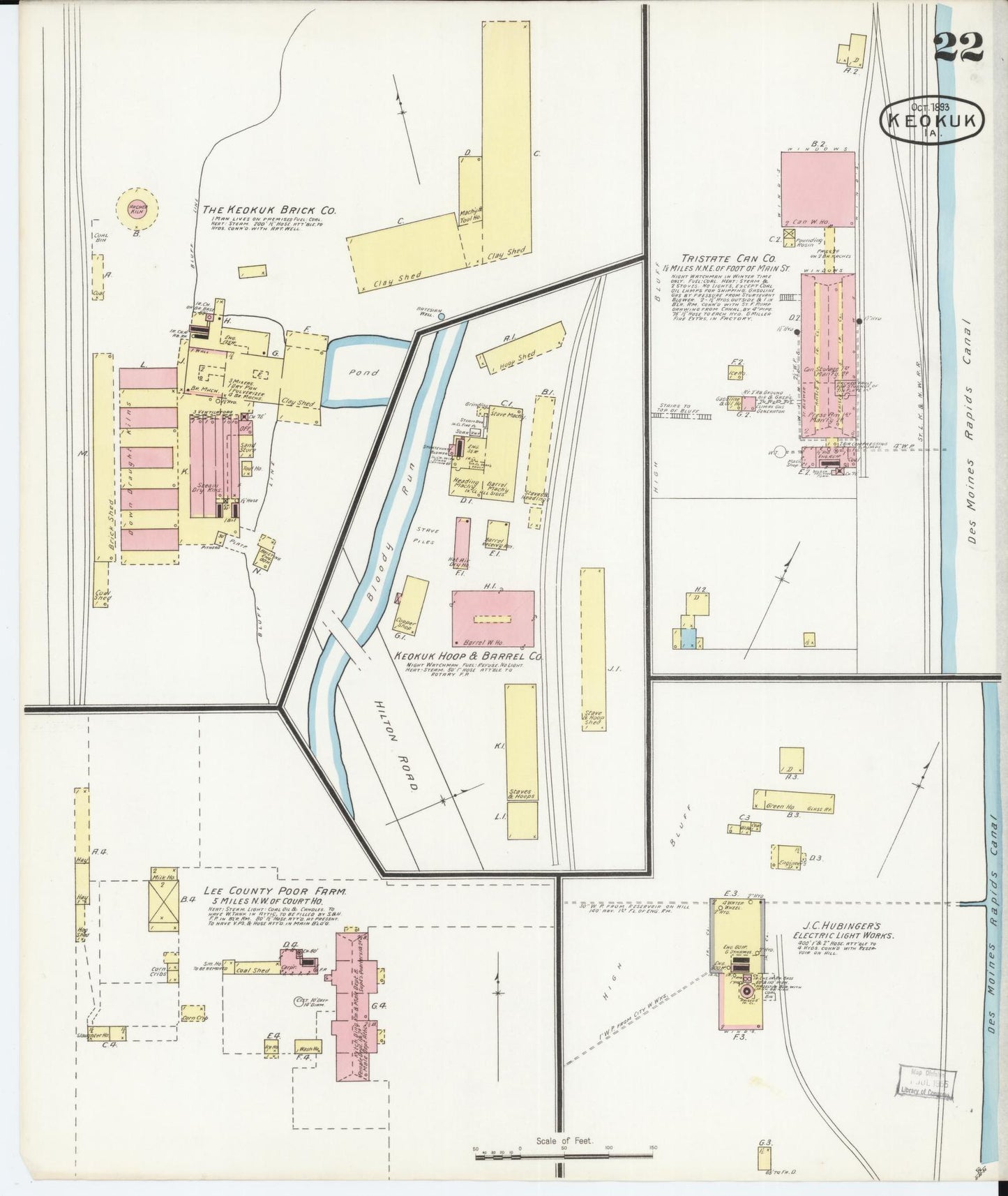 Sanborn Fire Insurance Map from Keokuk, Lee County, Iowa (1893), Sheet #0022 - Historic Sanborn Fire Insurance Map Print, vintage old map wall art