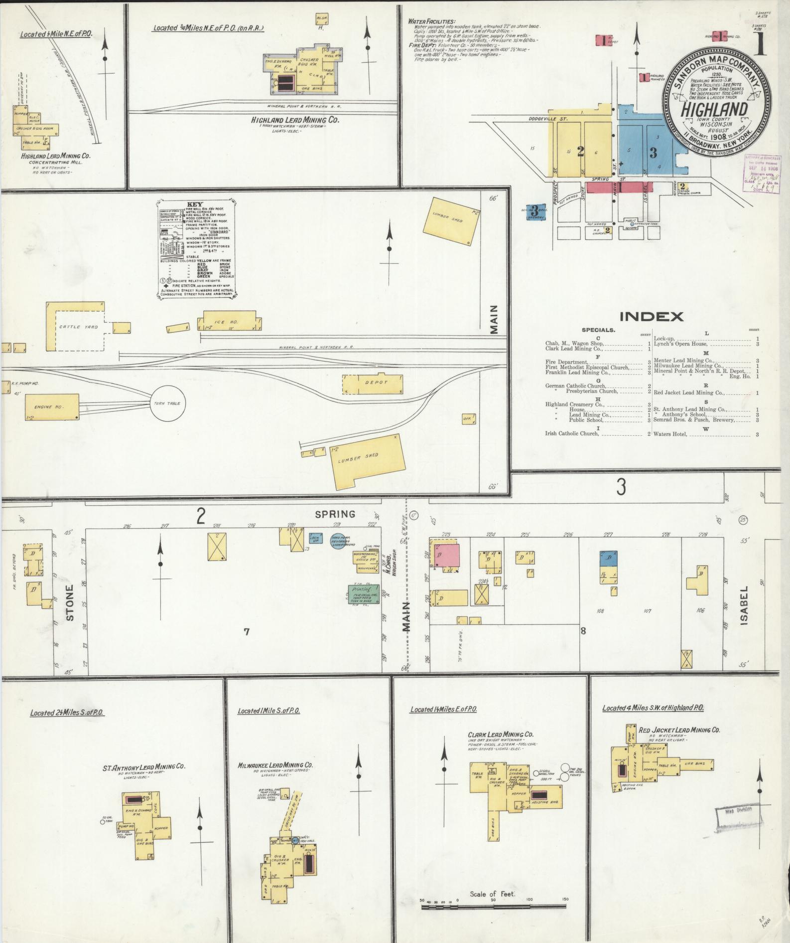 Sanborn Fire Insurance Map from Highland, Iowa County, Wisconsin (1908), Sheet #0001 - Historic Sanborn Fire Insurance Map Print, vintage old map wall art, antique decor, genealogy gift, Wisconsin Wisconsin map