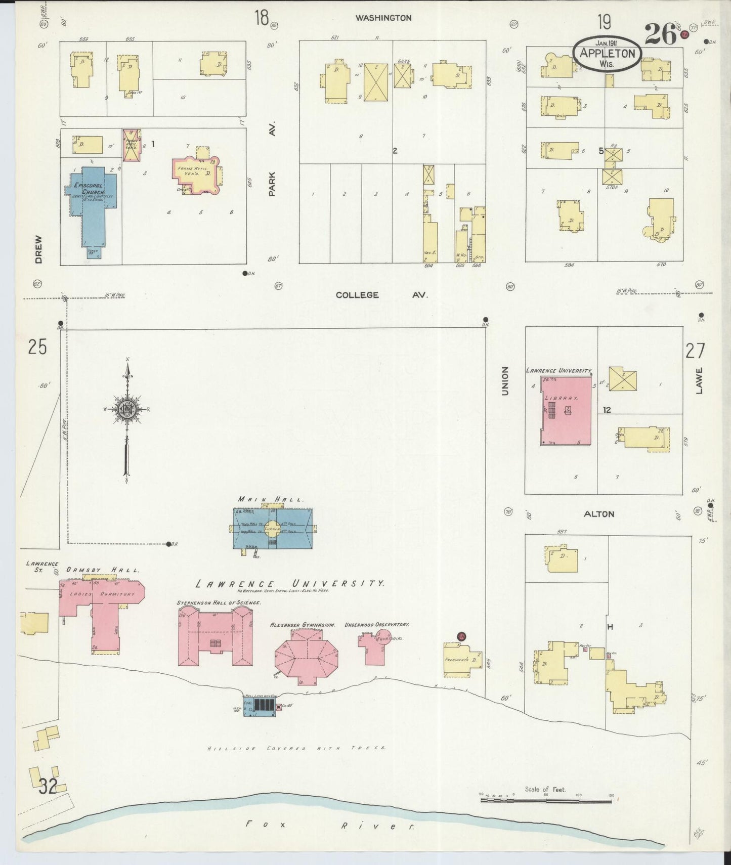 Sanborn Fire Insurance Map from Appleton, Outagamie County, Wisconsin (1911), Sheet #0026 - Historic Sanborn Fire Insurance Map Print, vintage old map wall art, antique decor, genealogy gift, Wisconsin Wisconsin map