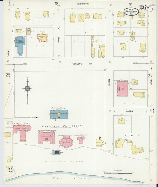 Sanborn Fire Insurance Map from Appleton, Outagamie County, Wisconsin (1911), Sheet #0026 - Historic Sanborn Fire Insurance Map Print, vintage old map wall art, antique decor, genealogy gift, Wisconsin Wisconsin map