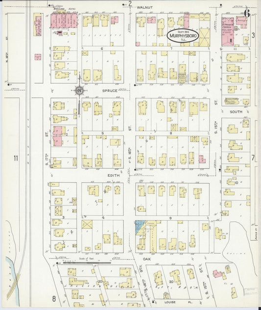 Sanborn Fire Insurance Map from Murphysboro, Jackson County, Illinois (1914), Sheet #0006 - Historic Sanborn Fire Insurance Map Print, vintage old map wall art, antique decor, genealogy gift, Illinois Illinois map