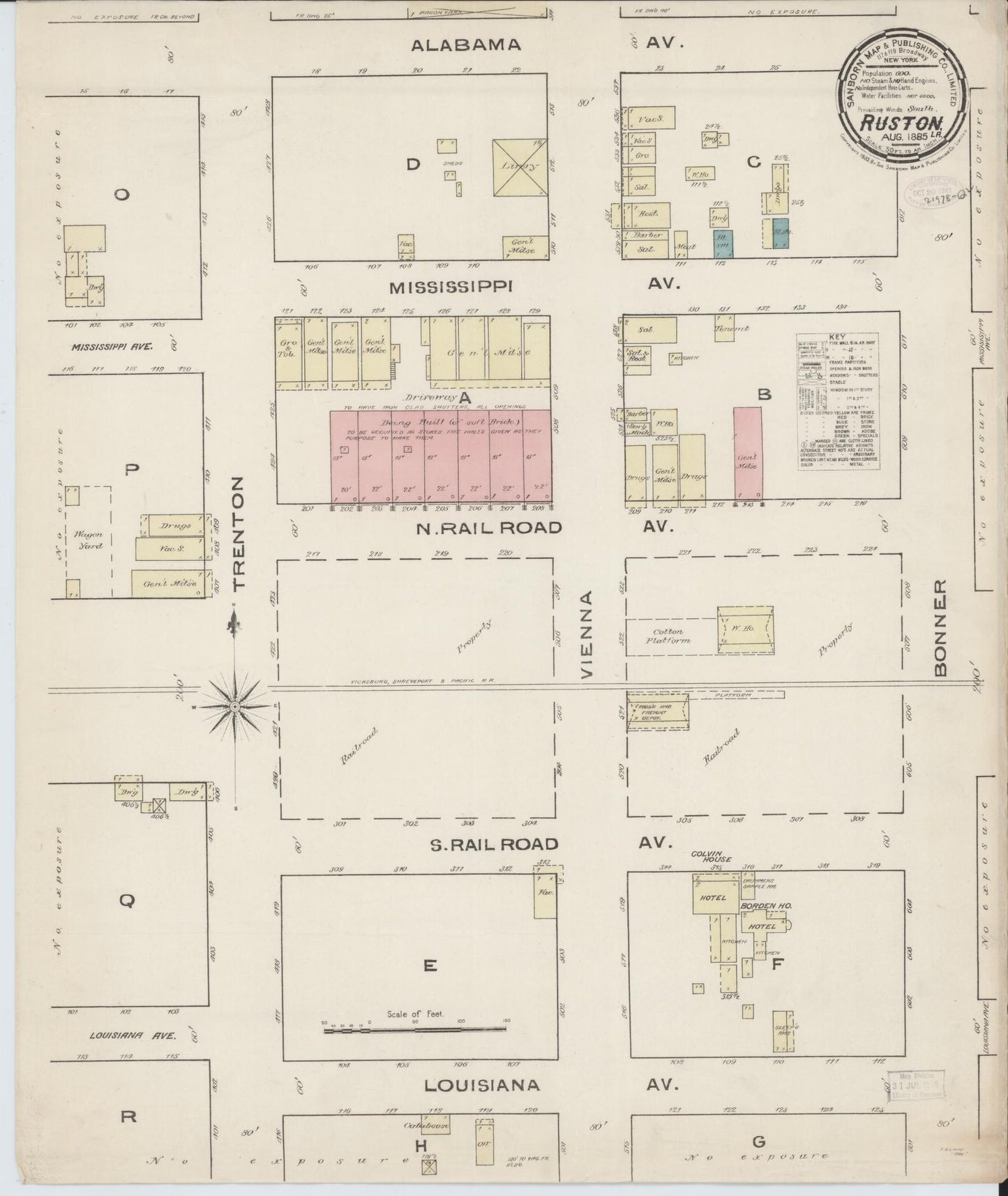 Sanborn Fire Insurance Map from Ruston, Lincoln Parish, Louisiana. (1885) – Historic Sanborn Fire Insurance Map Print