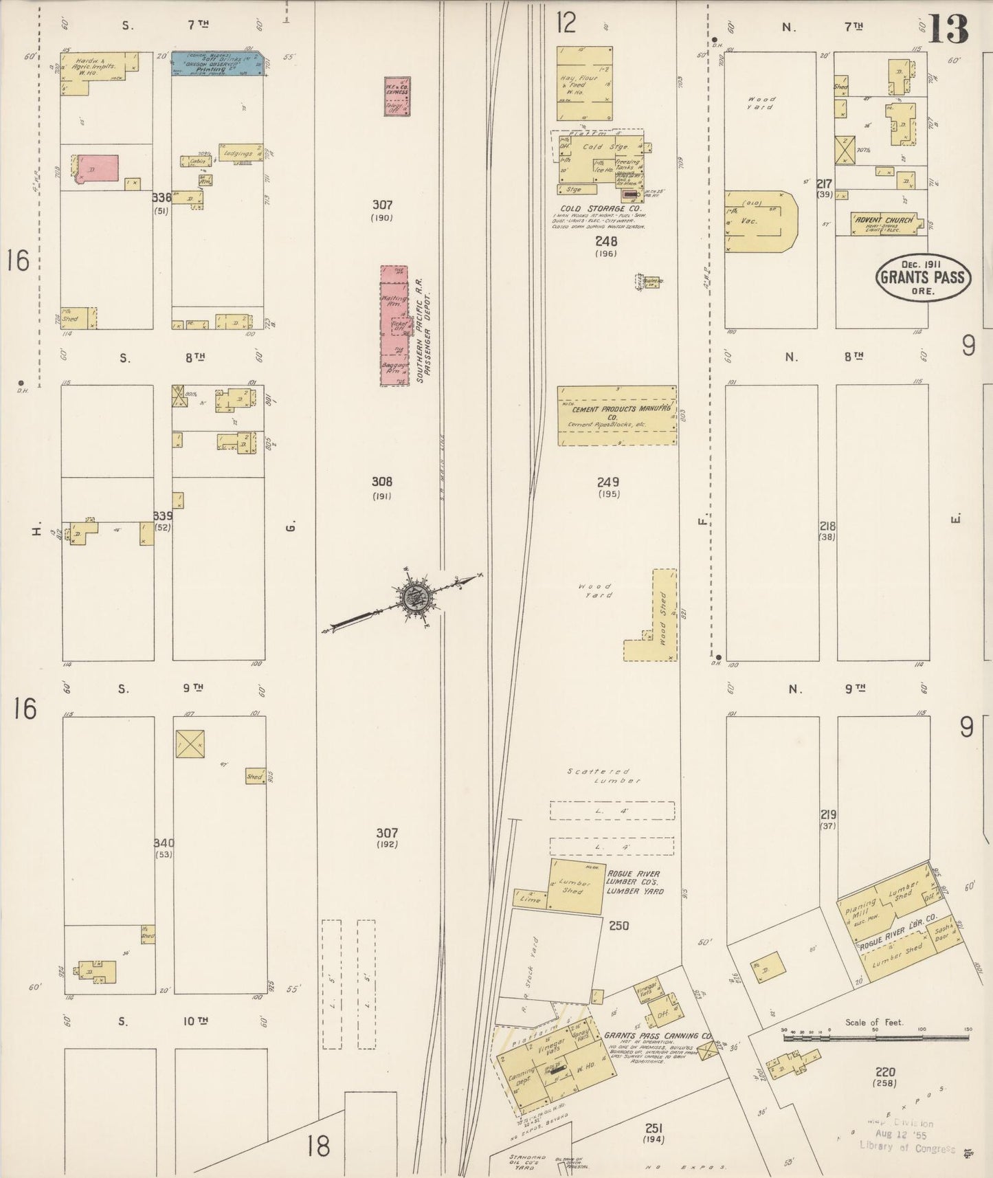 Sanborn Fire Insurance Map from Grants Pass, Josephine County, Oregon (1911), Sheet #0013 - Complete Map Set gallery image, historic Sanborn map, vintage wall art, Oregon Oregon