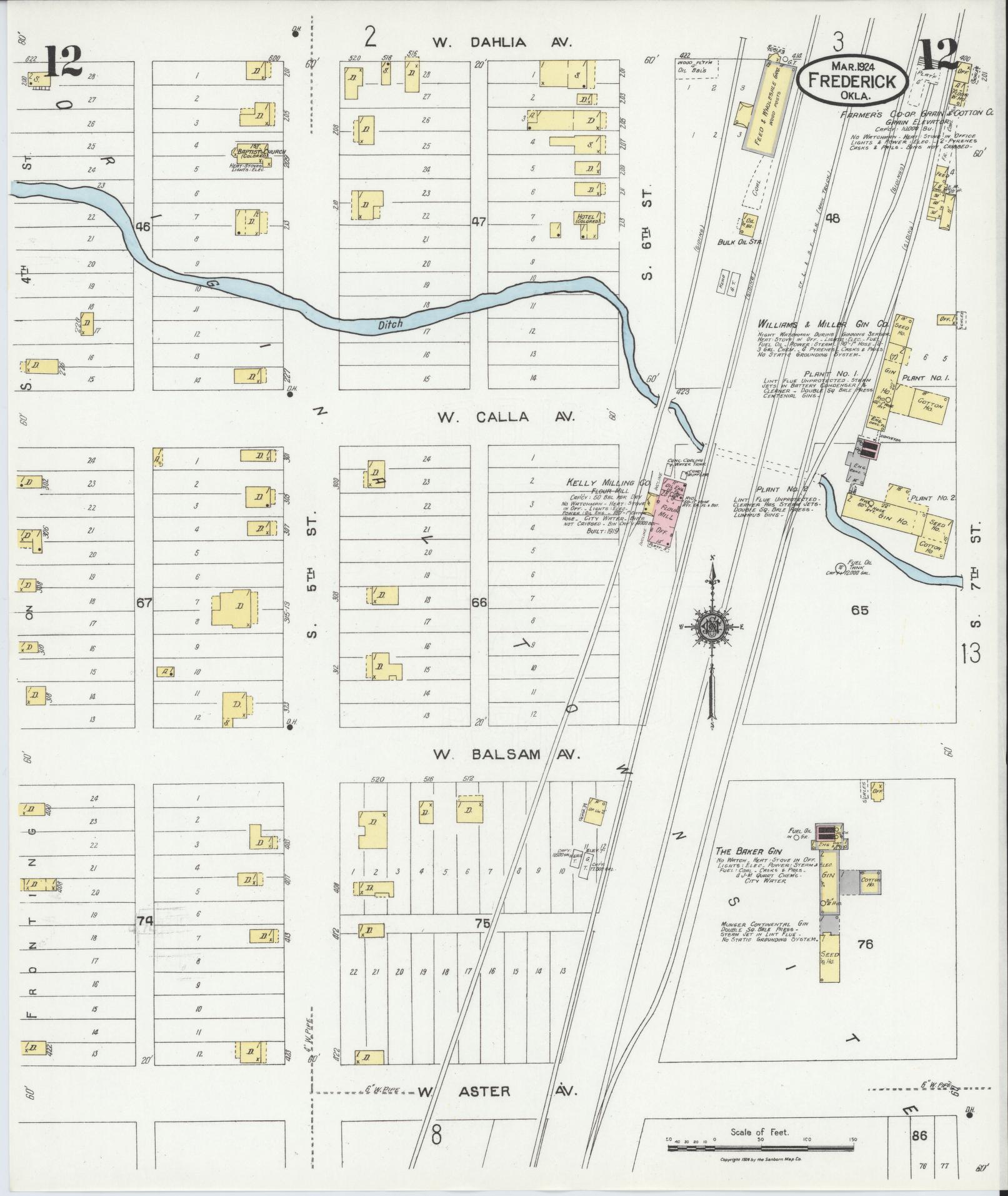 Sanborn Fire Insurance Map from Frederick, Tillman County, Oklahoma (1924), Sheet #0012 - Historic Sanborn Fire Insurance Map Print, vintage old map wall art, antique decor, genealogy gift, Oklahoma Oklahoma map