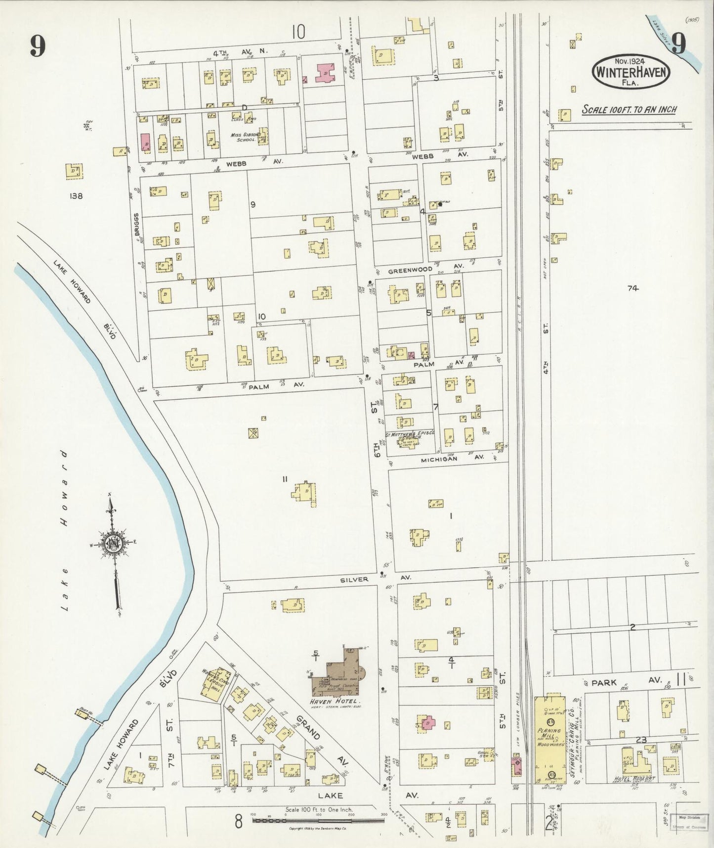 Sanborn Fire Insurance Map from Winter Haven, Polk County, Florida (1924), Sheet #0009 - Historic Sanborn Fire Insurance Map Print, vintage old map wall art, antique decor, genealogy gift, Florida Florida map