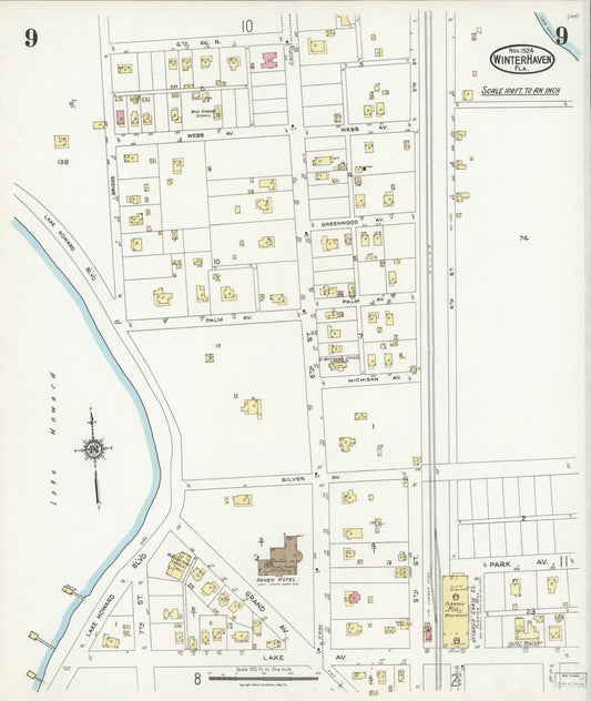 Sanborn Fire Insurance Map from Winter Haven, Polk County, Florida (1924), Sheet #0009 - Historic Sanborn Fire Insurance Map Print, vintage old map wall art, antique decor, genealogy gift, Florida Florida map