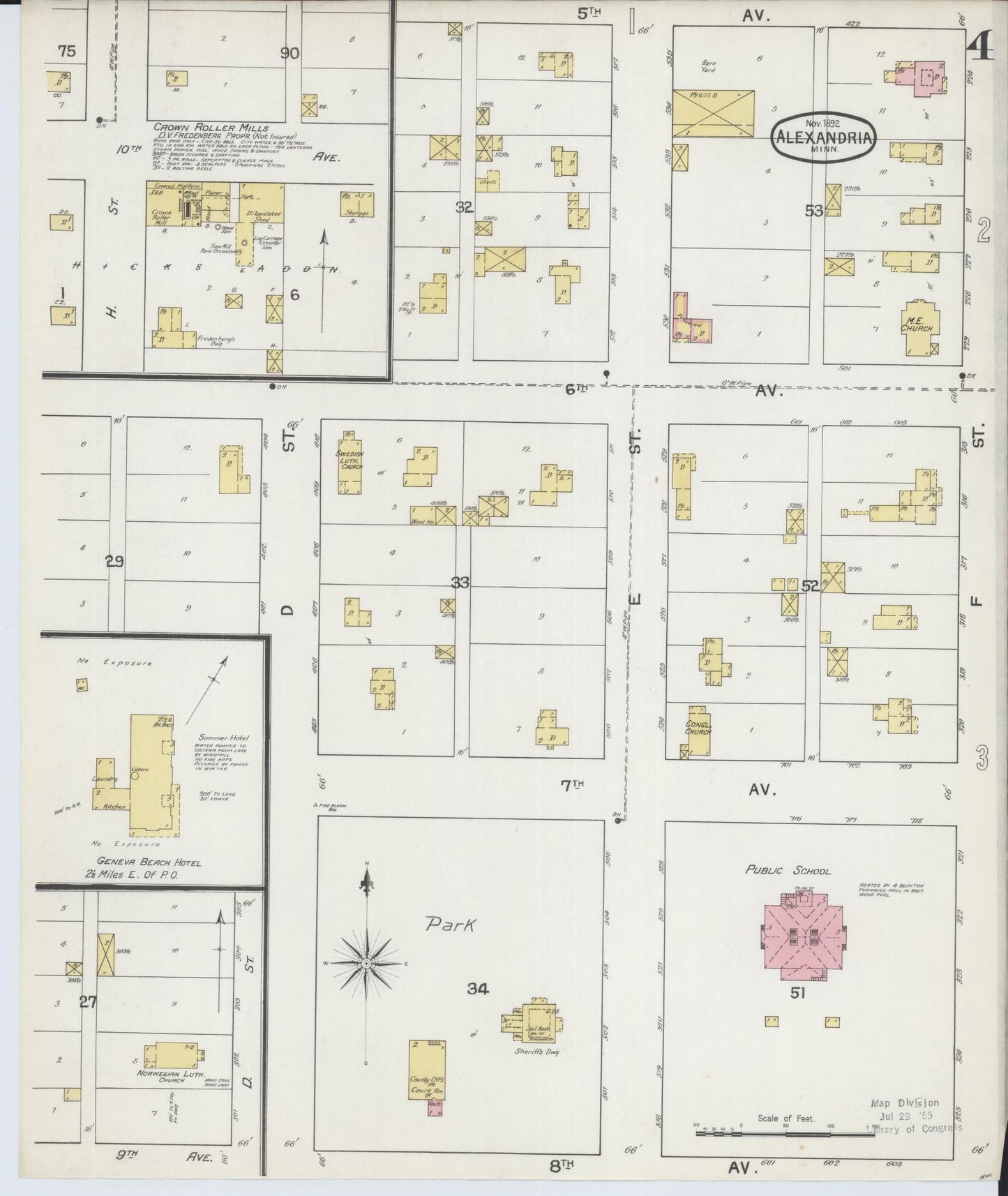 Sanborn Fire Insurance Map from Alexandria, Douglas County, Minnesota (1892), Sheet #0004 - Historic Sanborn Fire Insurance Map Print, vintage old map wall art, antique decor, genealogy gift, Minnesota Minnesota map