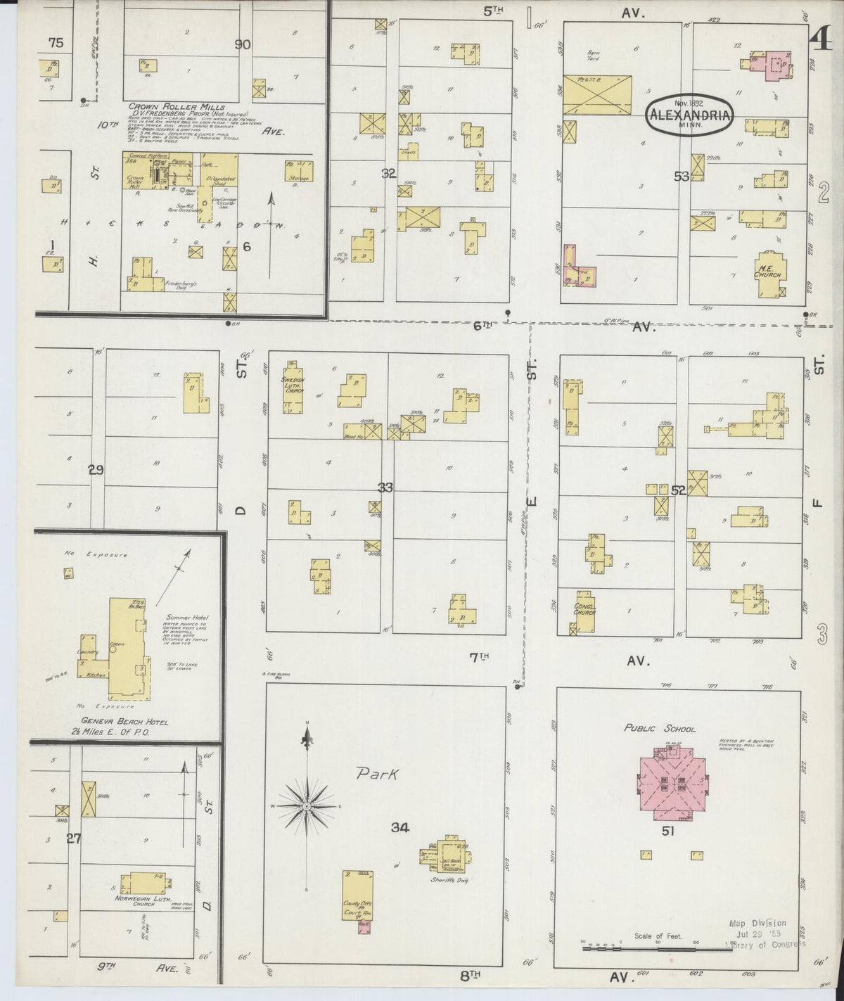 Sanborn Fire Insurance Map from Alexandria, Douglas County, Minnesota (1892), Sheet #0004 - Historic Sanborn Fire Insurance Map Print, vintage old map wall art, antique decor, genealogy gift, Minnesota Minnesota map