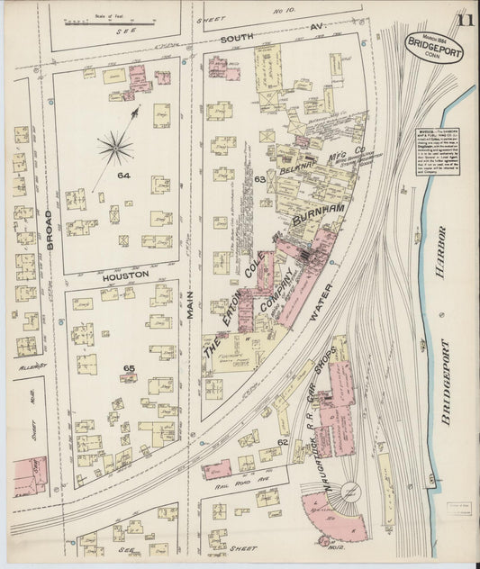 Sanborn Fire Insurance Map from Bridgeport, Fairfield County, Connecticut (1884), Sheet #0011 - Historic Sanborn Fire Insurance Map Print, vintage old map wall art, antique decor, genealogy gift, Connecticut Connecticut map