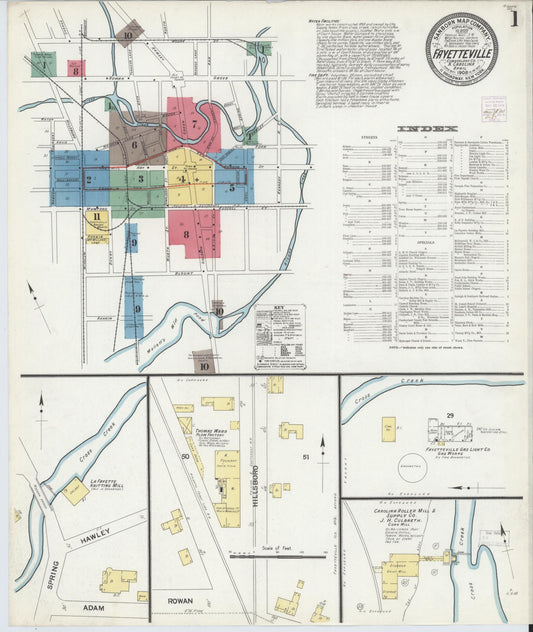 Sanborn Fire Insurance Map from Fayetteville, Cumberland County, North Carolina (1908), Sheet #0001 - Historic Sanborn Fire Insurance Map Print, vintage old map wall art, antique decor, genealogy gift, North Carolina North Carolina map