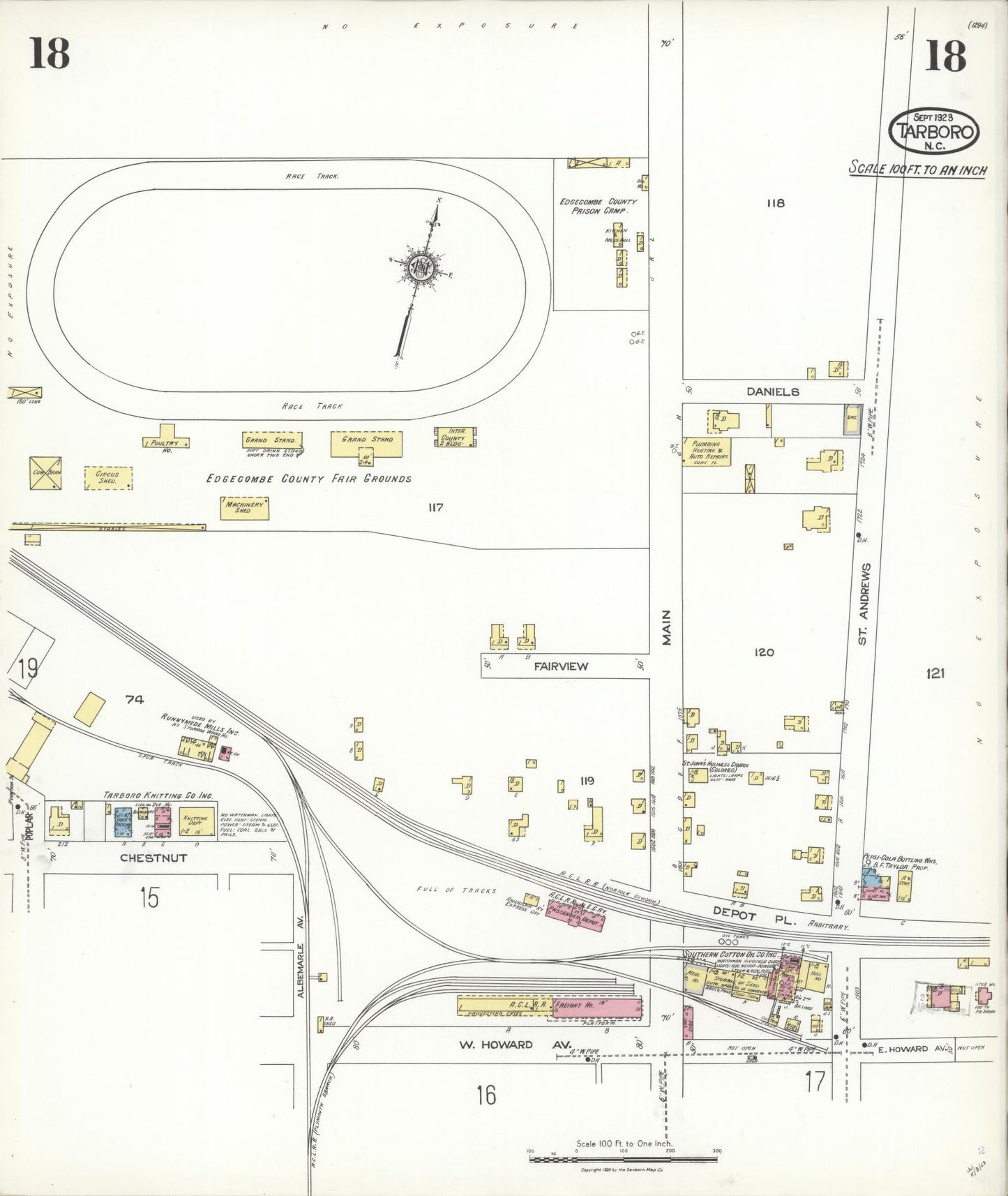 Sanborn Fire Insurance Map from Tarboro, Edgecombe County, North Carolina (1923), Sheet #0018 - Complete Map Set gallery image, historic Sanborn map, vintage wall art, North Carolina North Carolina