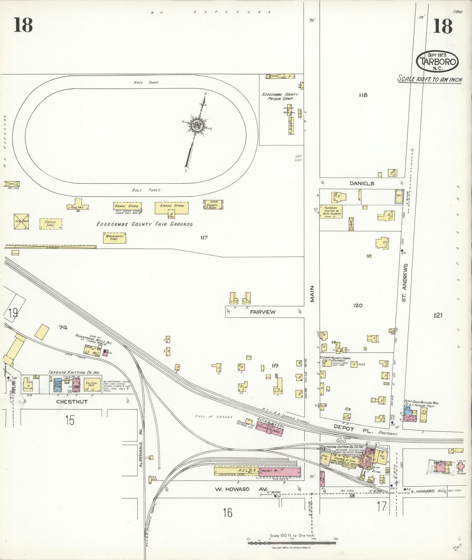 Sanborn Fire Insurance Map from Tarboro, Edgecombe County, North Carolina (1923), Sheet #0018 - Complete Map Set gallery image, historic Sanborn map, vintage wall art, North Carolina North Carolina