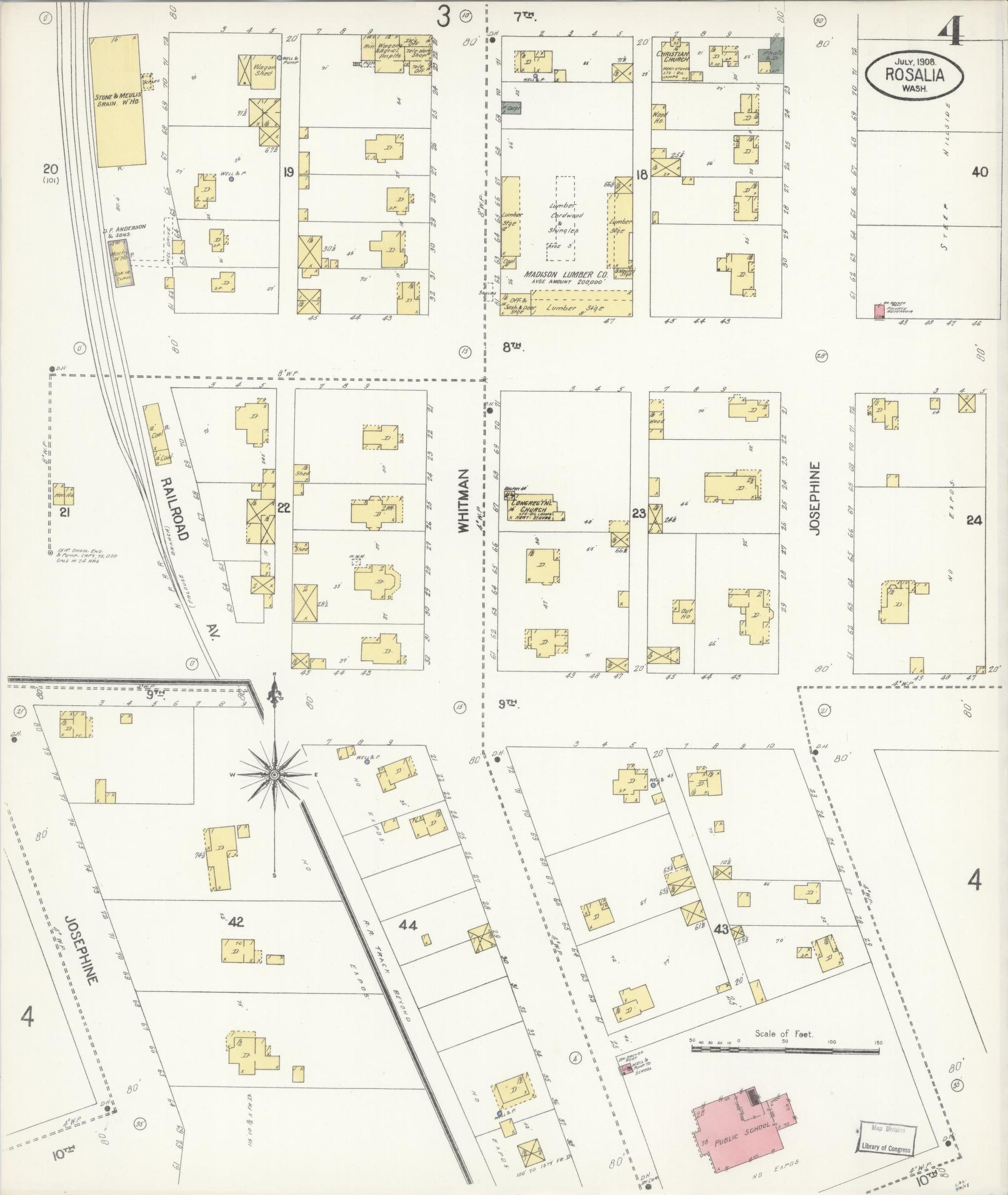 Sanborn Fire Insurance Map from Rosalia, Whitman County, Washington (1908), Sheet #0004 - Complete Map Set gallery image, historic Sanborn map, vintage wall art, Washington Washington