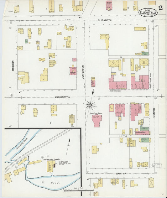 Sanborn Fire Insurance Map from Ellicottville, Cattaraugus County, New York (1901), Sheet #0002 - Historic Sanborn Fire Insurance Map Print, vintage old map wall art, antique decor, genealogy gift, New York New York map
